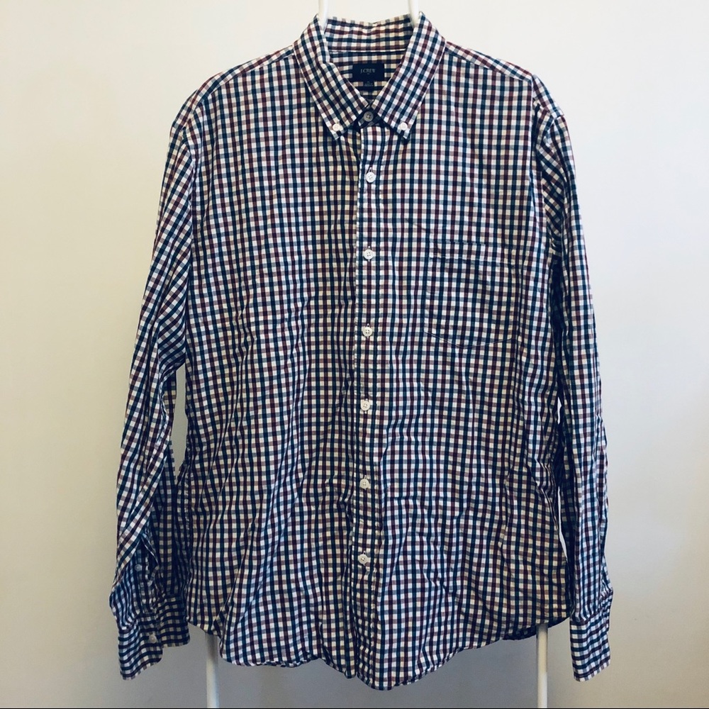 JCrew Secret Wash Shirt - Burgundy, Navy, & White Gingham